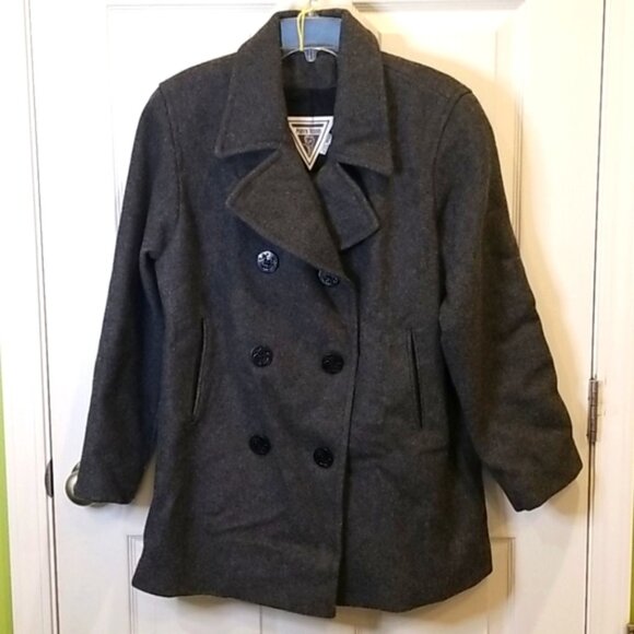 VINTAGE Marvin Richards Heathered Gray Wool Blend Pea Coat, Women's 12 Petite - Picture 1 of 9